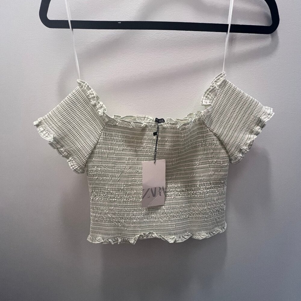 Zara Striped Off-Shoulder Smocked Top